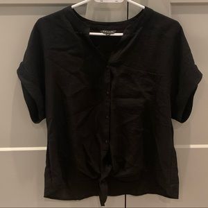 Tahari black button down tip with front tie